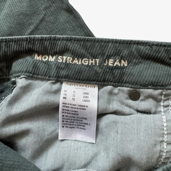 American Eagle Women’s Corduroy High Rise Mom Straight Jeans, Green, 12 Long - Picture 7 of 7